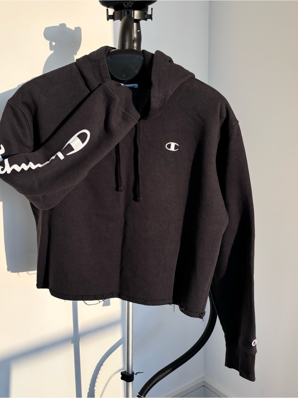 Champion Black Zip-Up Hoodie with White Script Logo